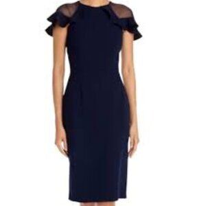 Eliza J Ruffled Sheer-Sleeve Sheath Dress